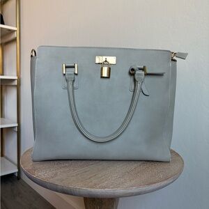 Angela Roi Classic Sunday Tote light gray vegan leather top handle satchel